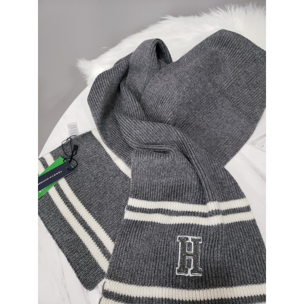 NEW Tommy Hilfiger Varsity Patch Ribbed Knit Men's Scarf PREP ACADEMIA ATHLETIC